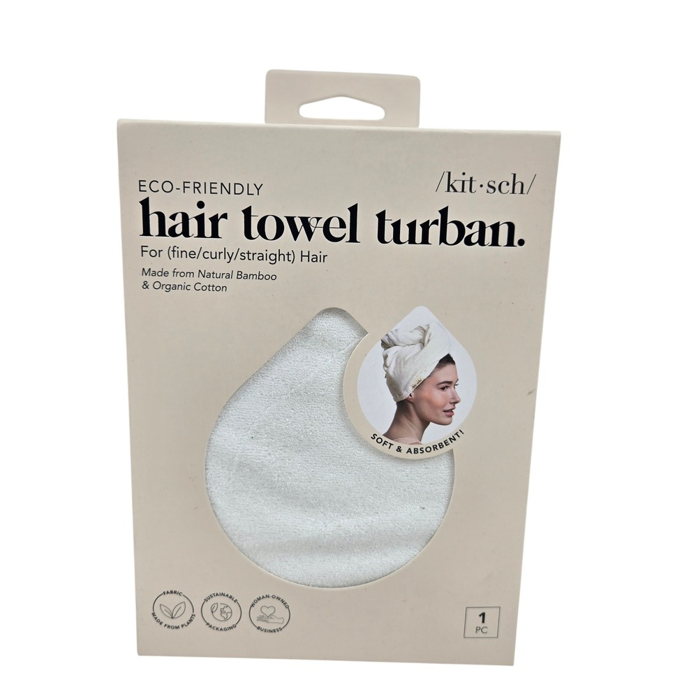 Kitsch Hair Towel Turban Bamboo Organic Cotton White Eco Friendly Wrap Fine Hair